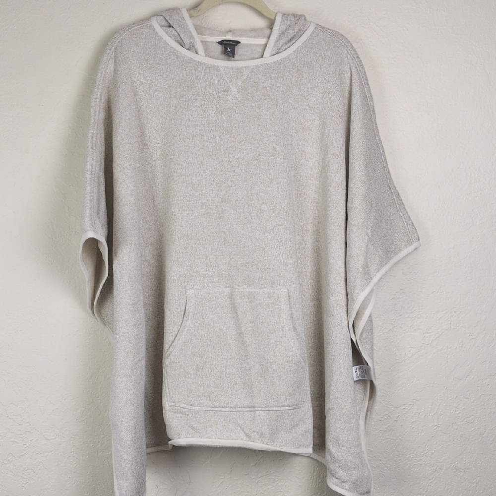 Eddie Bauer Women's Hoodie Poncho XL-2XL Oatmeal Knit Fabric Fleece Lining Boxy